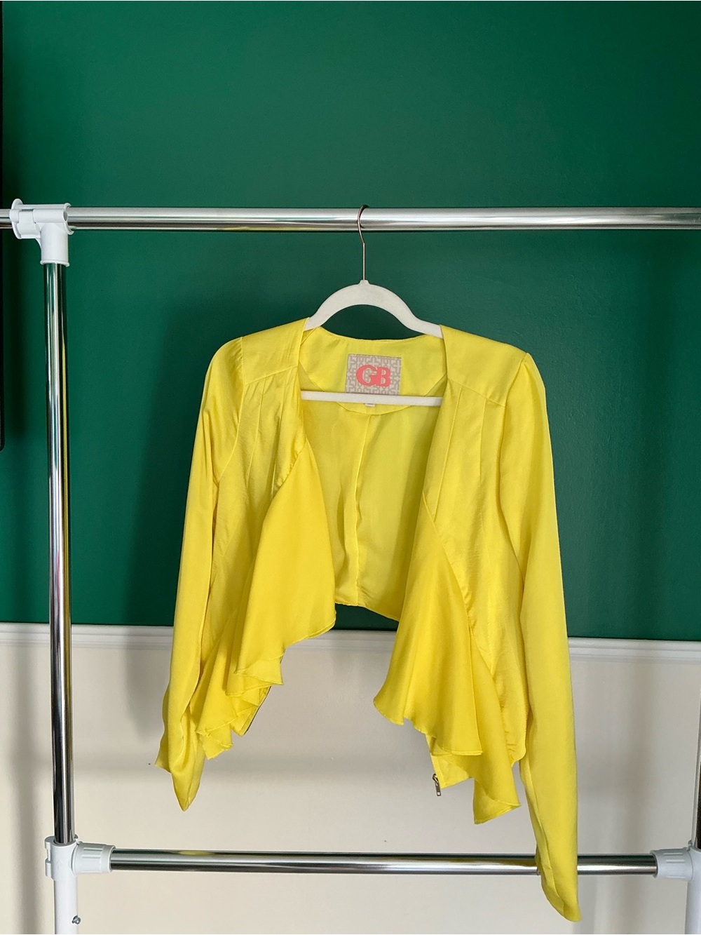 Gianni Bini Yellow Ruffle Open-Front Blazer